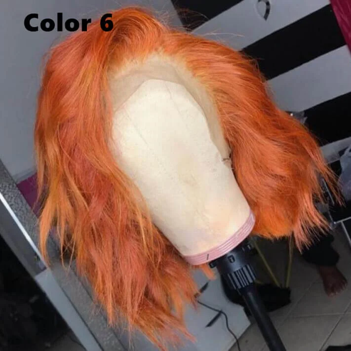 Pumpkin Orange Color Bob Wig Transparent Lace Human Hair Wig