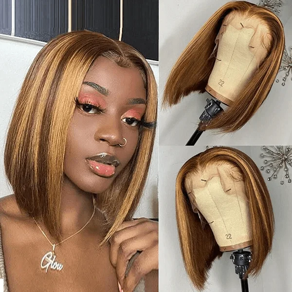 Honey Blonde HD Lace Frontal Short Human Hair Bob Wigs