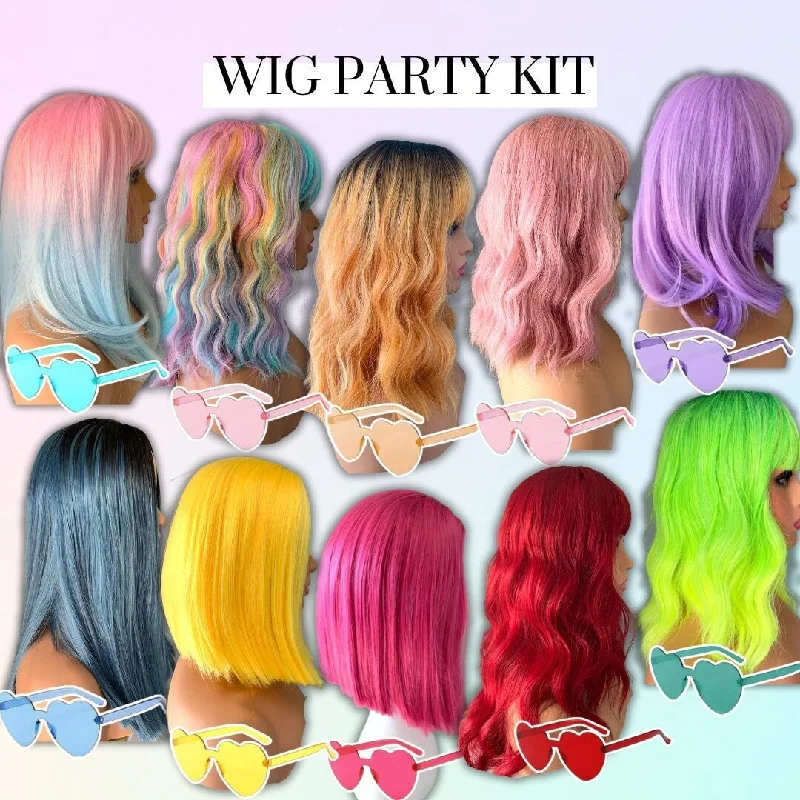 Party Wigs and Heart Shaped Sunglass Set - Bulk Party Wigs