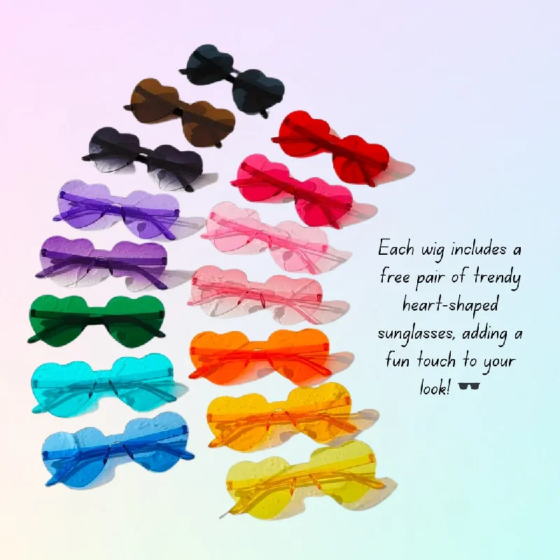 Party Wigs and Heart Shaped Sunglass Set - Bulk Party Wigs