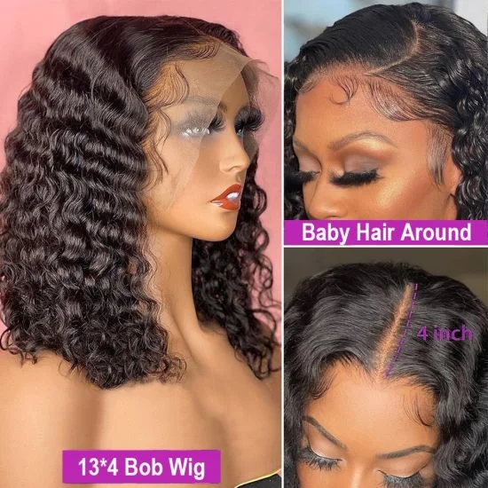 Cranberry Deep Wave Lace Front Bob Wigs Short Peruvian Human Hair Wigs For Black Women