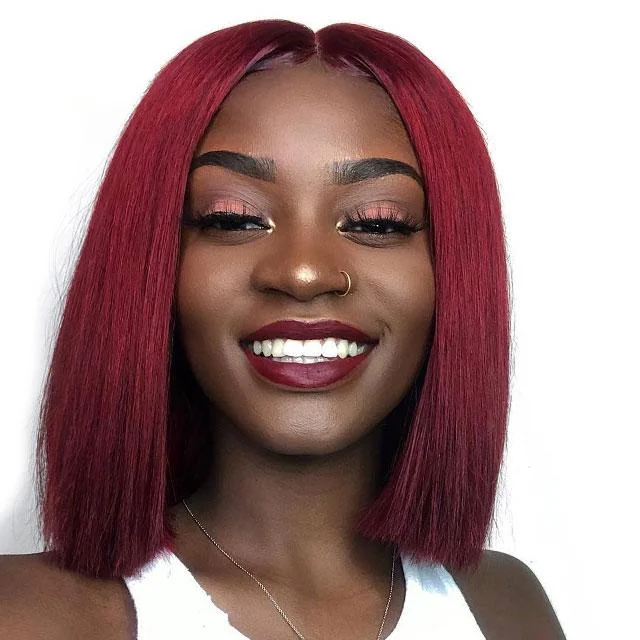 Peruvian Hair Burgundy Color Straight Lace Front Bob Wig