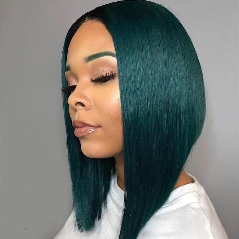 Peruvian Hair Dark Green Color Lace Front Bob Wig