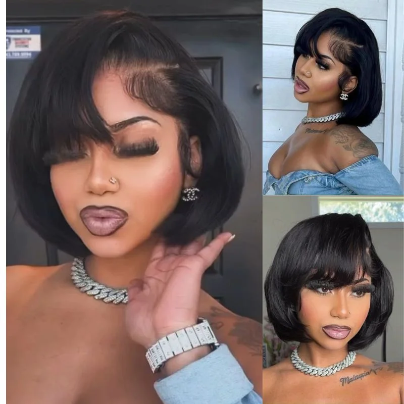 Pixie Cut Silky Straight Short Bob Glueless Wigs 13x4 Lace Front Human Hair Wigs No Code Needed