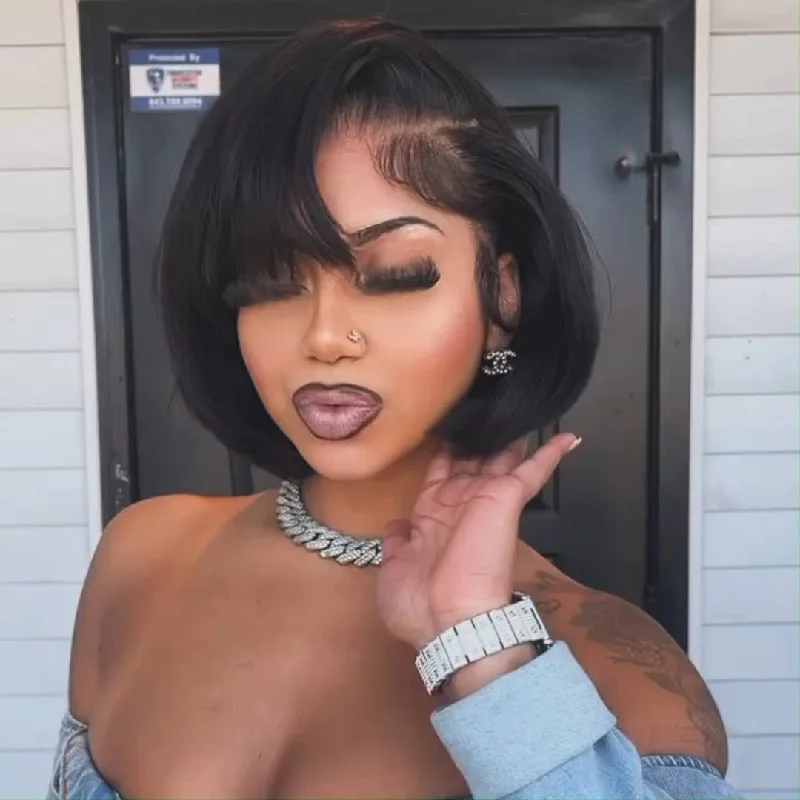 Pixie Cut Silky Straight Short Bob Glueless Wigs 13x4 Lace Front Human Hair Wigs No Code Needed