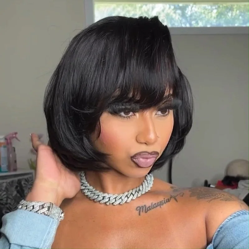 Pixie Cut Silky Straight Short Bob Glueless Wigs 13x4 Lace Front Human Hair Wigs No Code Needed