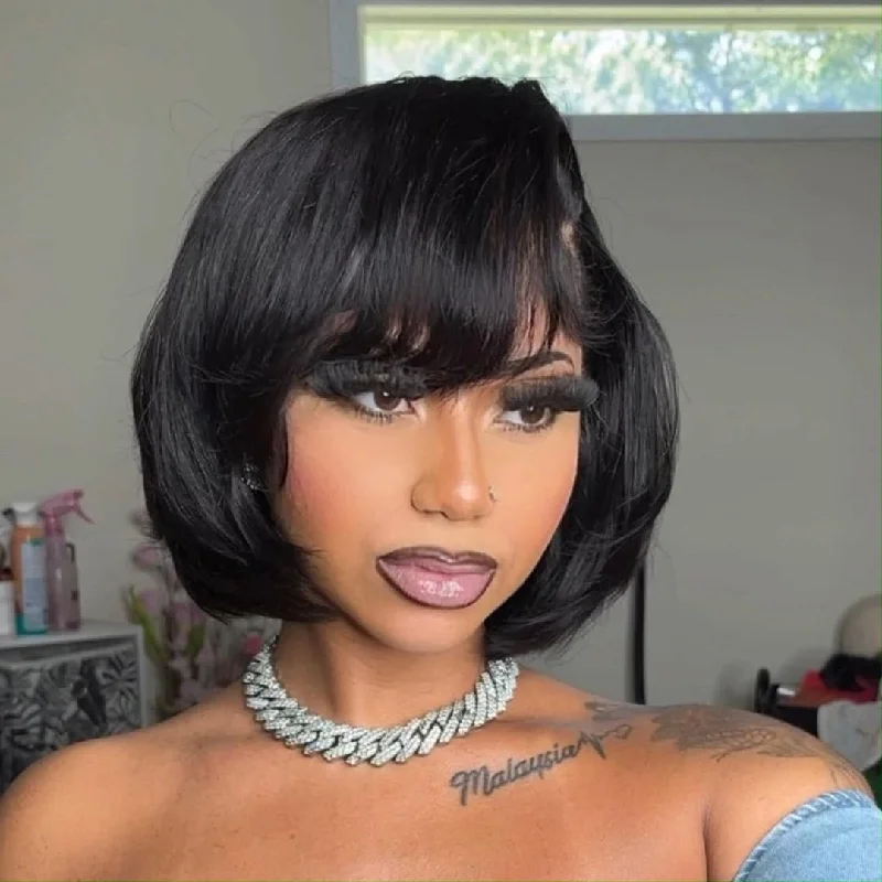 Pixie Cut Silky Straight Short Bob Glueless Wigs 13x4 Lace Front Human Hair Wigs No Code Needed