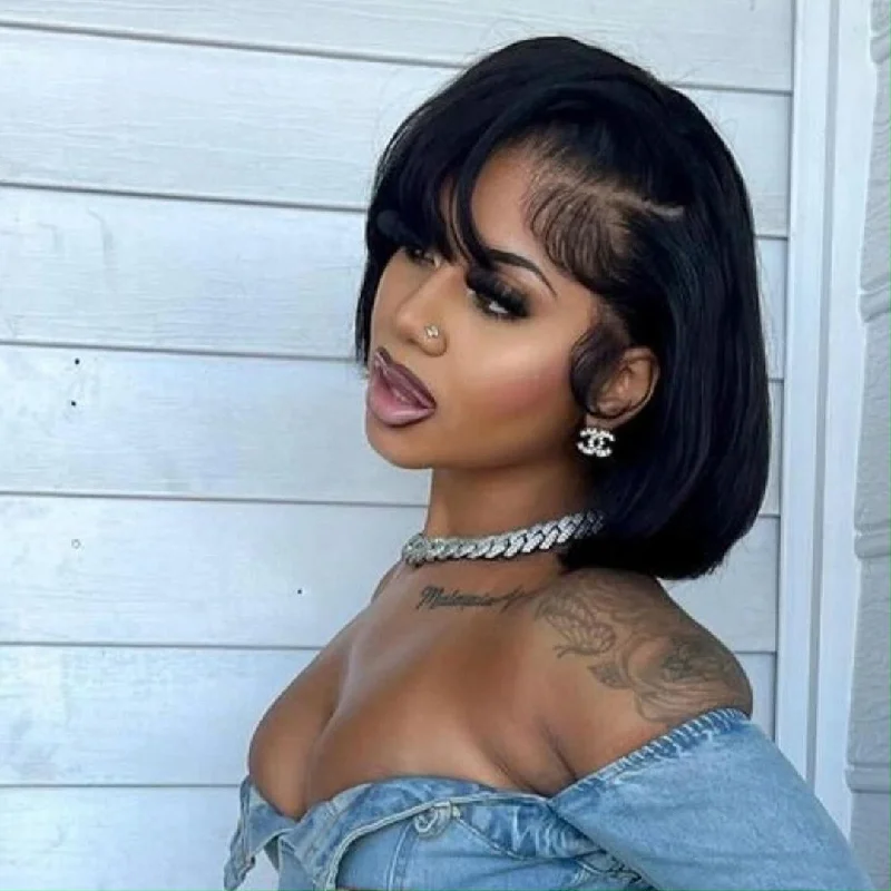 Pixie Cut Silky Straight Short Bob Glueless Wigs 13x4 Lace Front Human Hair Wigs No Code Needed