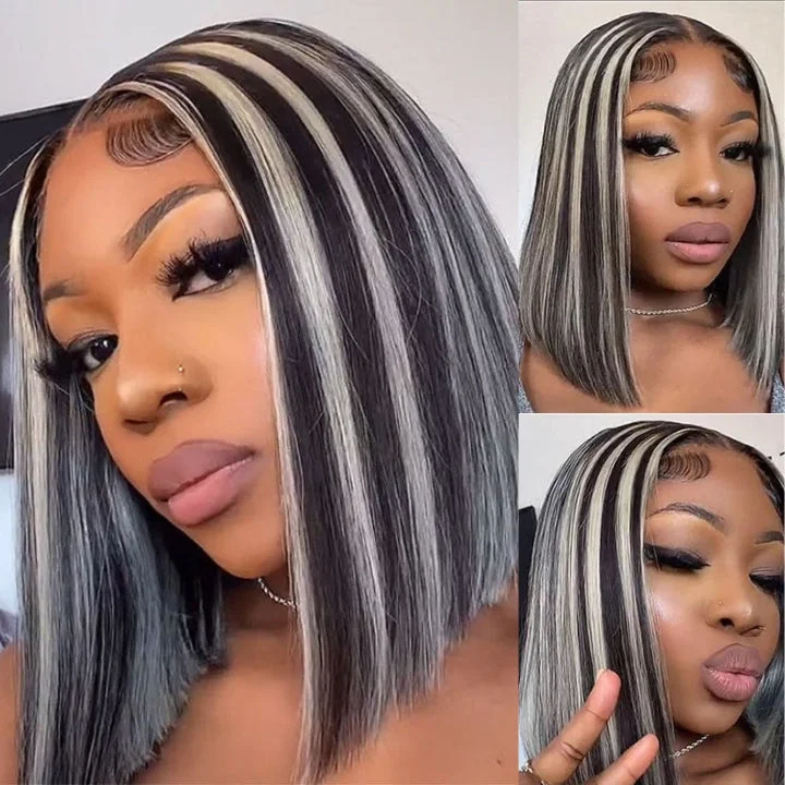 Platinum Highlight Grey 13x4/4x4 Lace Front Bob Wigs Highlights Color Brazilain Straight Human Hair Wigs