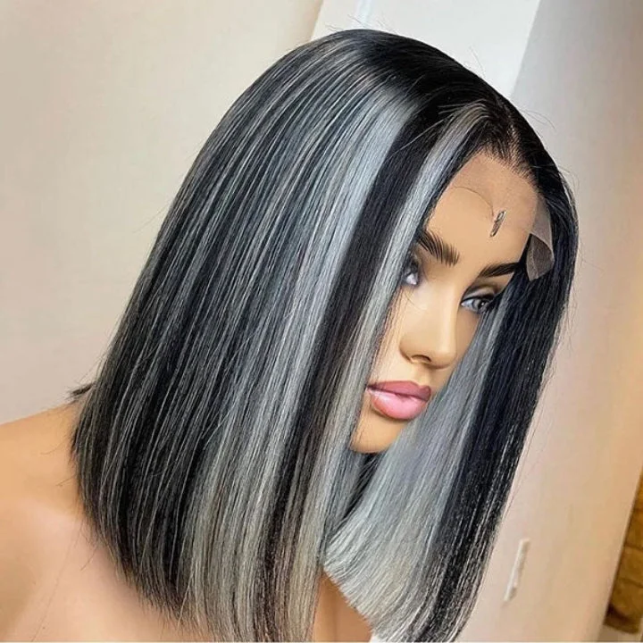 Platinum Highlight Grey 13x4/4x4 Lace Front Bob Wigs Highlights Color Brazilain Straight Human Hair Wigs