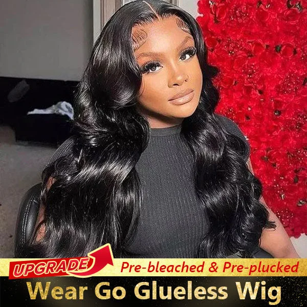 OQHAIR Pre-Bleached Knots Body Wave Hair Wear Go Glueless Wigs 4x6 Pre Cut HD Lace Closure Wigs With Pre Plucked Nautral Hairline