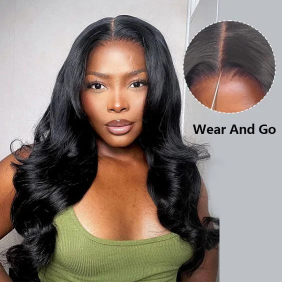 OQHAIR Pre-Bleached Knots Body Wave Hair Wear Go Glueless Wigs 4x6 Pre Cut HD Lace Closure Wigs With Pre Plucked Nautral Hairline