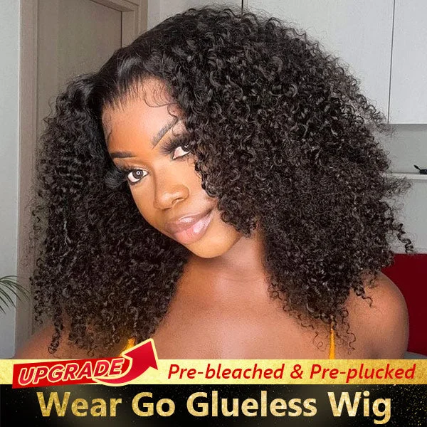 OQHAIR Kinky Curly Pre-Bleached Knots Wear Go Wigs 4x6 HD Lace 100% Glueless Pre-cut Lace Closure Wigs