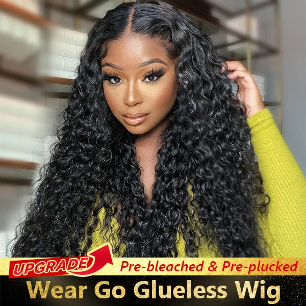 OQHAIR Water Wave Pre-Bleached Knots Wear Go Wigs 4x6 HD Lace 100% Glueless Pre-cut Lace Closure Wigs Preplucked Natural Hairline