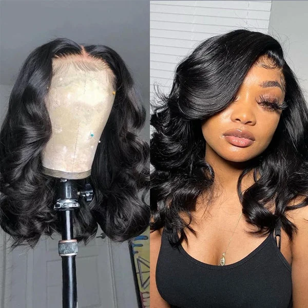 Pre-curled Body Wave Glueless Wig 13x4 Undetectable Lace Front Short Human Hair Wigs