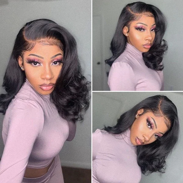 Pre-curled Body Wave Glueless Wig 13x4 Undetectable Lace Front Short Human Hair Wigs