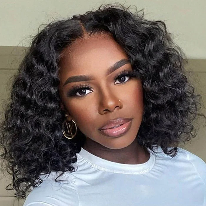 Ready To Wear Glueless Deep Wave Wig Pre-cut HD Lace Closure Wig Pre-plucked 5x5 HD Lace Short Bob Wigs With Bleached Knots