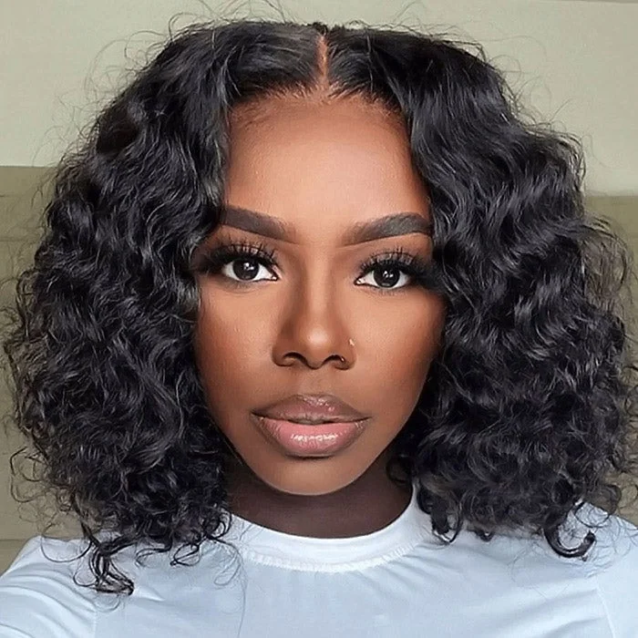 Ready To Wear Glueless Deep Wave Wig Pre-cut HD Lace Closure Wig Pre-plucked 5x5 HD Lace Short Bob Wigs With Bleached Knots