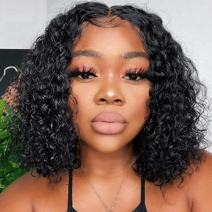 Ready To Wear Glueless Deep Wave Wig Pre-cut HD Lace Closure Wig Pre-plucked 5x5 HD Lace Short Bob Wigs With Bleached Knots