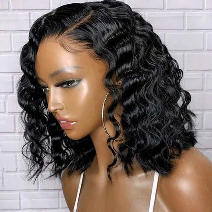 Ready To Go Glueless Deep Wave Short Bob Wig 13x4 HD Lace Closure Wig Pre-plucked Hairline