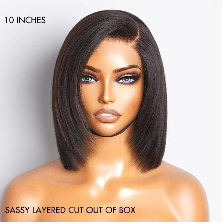 Layered Cut Yaki Straight Left C Part Glueless Minimalist HD Lace Bob Wig Ready to Go