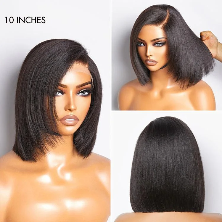 Layered Cut Yaki Straight Left C Part Glueless Minimalist HD Lace Bob Wig Ready to Go