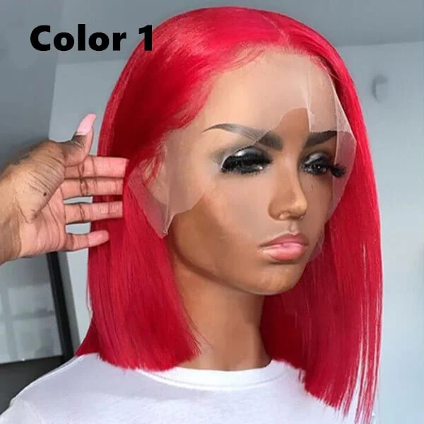 Red Color Bob Wig Transparent Lace Human Hair Wig