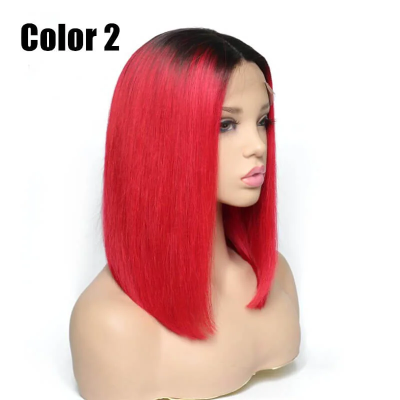 Red Color Bob Wig Transparent Lace Human Hair Wig