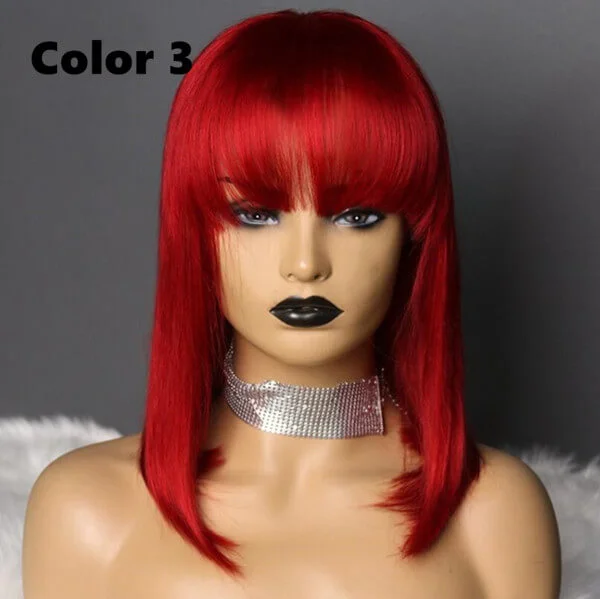 Red Color Bob Wig Transparent Lace Human Hair Wig