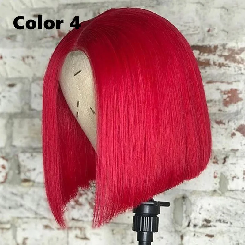 Red Color Bob Wig Transparent Lace Human Hair Wig