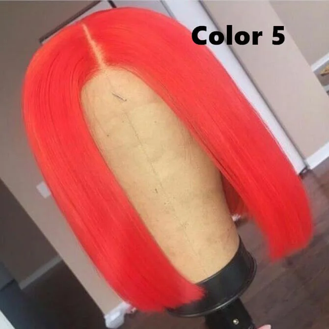 Red Color Bob Wig Transparent Lace Human Hair Wig