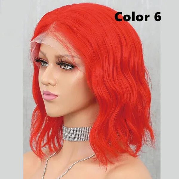 Red Color Bob Wig Transparent Lace Human Hair Wig