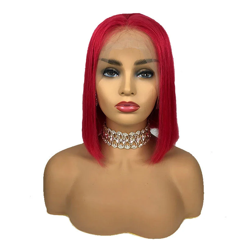 Red Lace Front Bob Wig Human Hair Middle Part for Sale Surprisehair