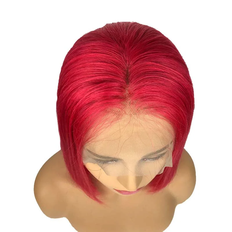 Red Lace Front Bob Wig Human Hair Middle Part for Sale Surprisehair