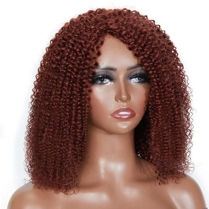 Reddish Brown Kinky Curly HD Lace Bob Wig Auburn Afro Curly Invisible Lace Human Hair Bob Wigs