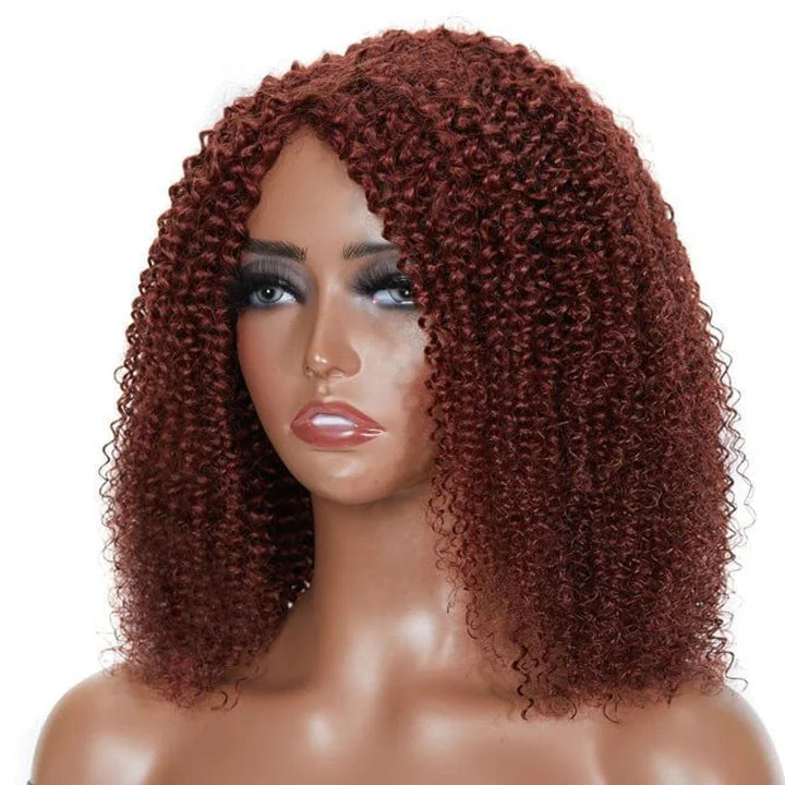 Reddish Brown Kinky Curly HD Lace Bob Wig Auburn Afro Curly Invisible Lace Human Hair Bob Wigs