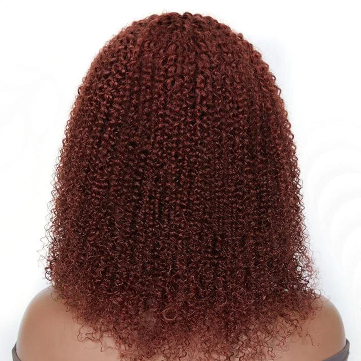 Reddish Brown Kinky Curly HD Lace Bob Wig Auburn Afro Curly Invisible Lace Human Hair Bob Wigs