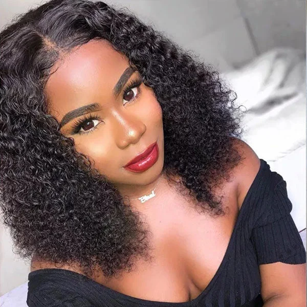 Reshine Hair Brazilian Virgin Hair Short Curly Bob Wig 4X4 Lace Closure Wigs For Black Women Beginner Friendly