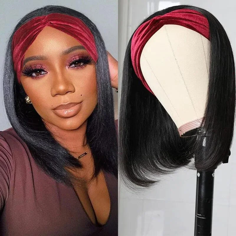 Reshine Hair High Quality Short Bob Straight Headband Wigs For African American