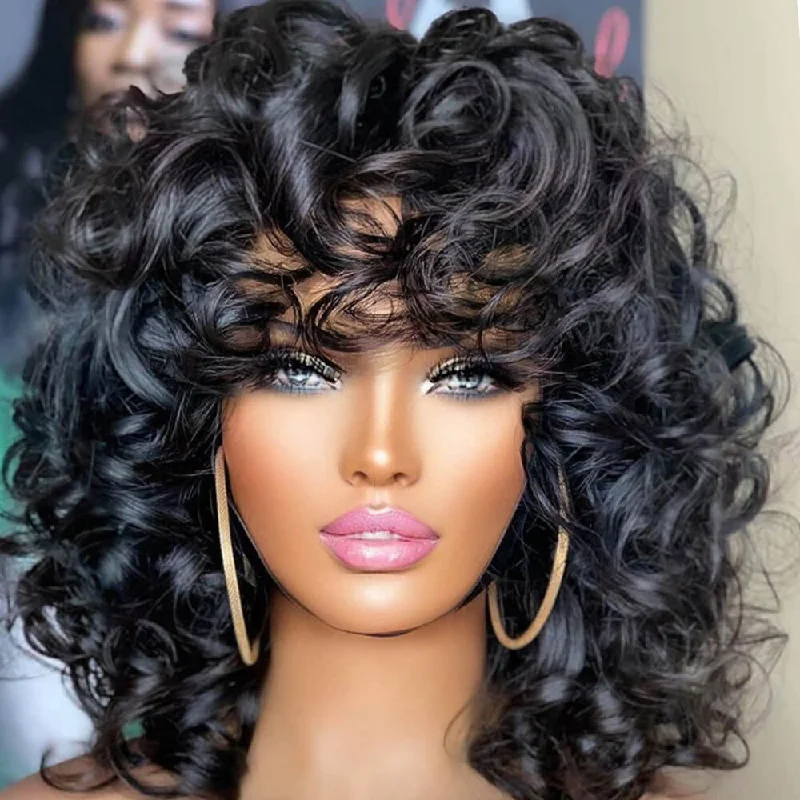 Short Bouncy Curly With Bang Bob Wig