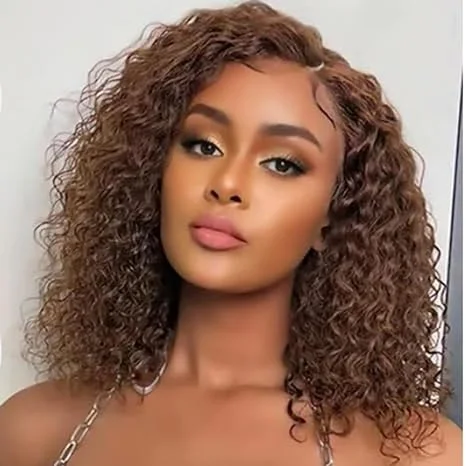 Short Curly #30 Honey Blonde Bob Wig 13×4 Lace Front Human Hair Wigs For Women  Brazilian Kinky Curly Wig HDZ