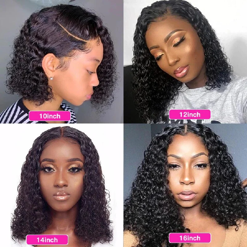 Jerry Curly 13x4 Lace Front Wig Short Bob Frontal Human Hair Wigs Brazilian Remy Pre Plucked Glueless Closure 180% Density