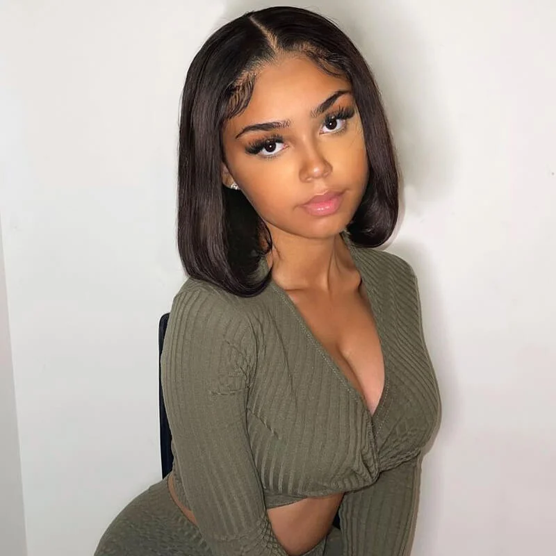 Short Straight Hair Lace Front Bob Wigs Pre Plucked Natural Hairline Glueless Real Human Hair Wig-Geeta Hair