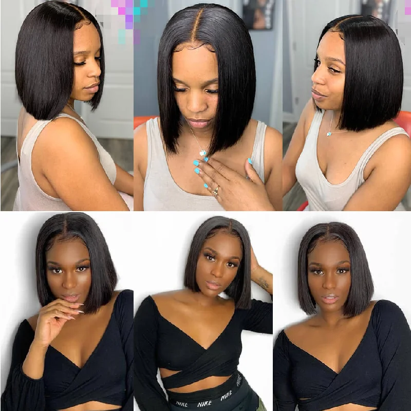 Short Straight Hair Lace Front Bob Wigs Pre Plucked Natural Hairline Glueless Real Human Hair Wig-Geeta Hair