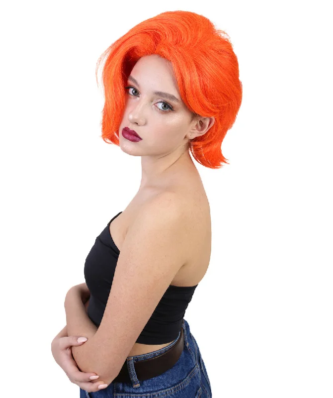 Women's Neon Textured Orange Short Sexy Party Bob Wig with Layers - Halloween Wigs | HPO