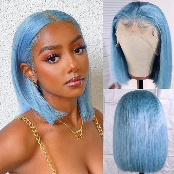 Sky Blue Bob Wig 13x4 Lace Front Wig Short Bob Wig Lace Front Human Hair Wigs for Women