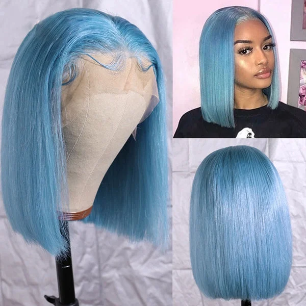 Sky Blue Bob Wig 13x4 Lace Front Wig Short Bob Wig Lace Front Human Hair Wigs for Women