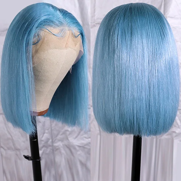 Sky Blue Bob Wig 13x4 Lace Front Wig Short Bob Wig Lace Front Human Hair Wigs for Women