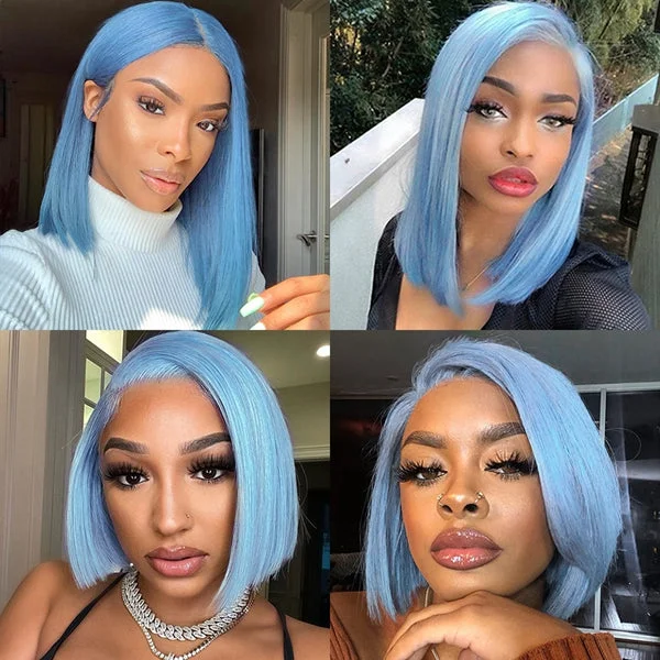 Sky Blue Bob Wig 13x4 Lace Front Wig Short Bob Wig Lace Front Human Hair Wigs for Women