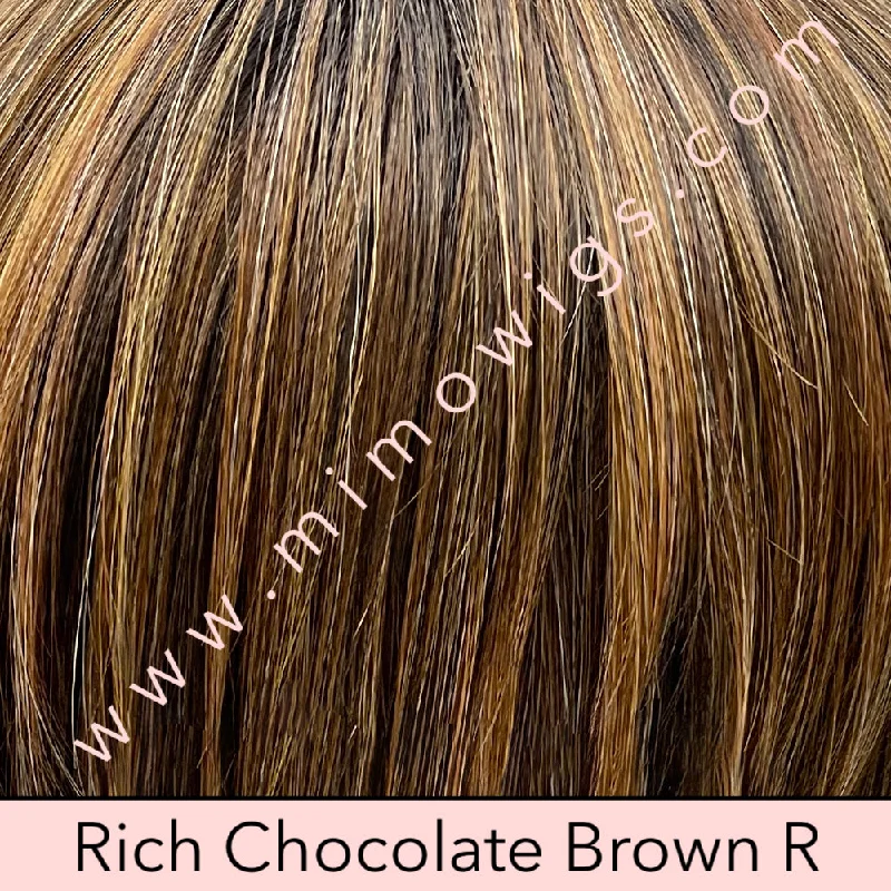 Included / RICH CHOCOLATE BROWN ROOTED • 2/4/30+4 |  Mixture of Dk and Med brown & Heavily highlighted w/ Dk auburn + strawberry + mahogany w/ Dk brown root / Average